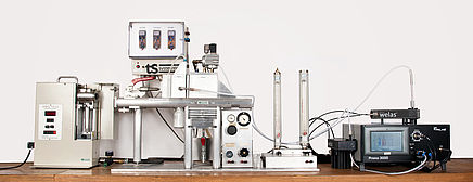 Filtermedienprüfstand mit Aerosolspektrometer zur Auswahl des passenden Filtermediums für das Filterelement